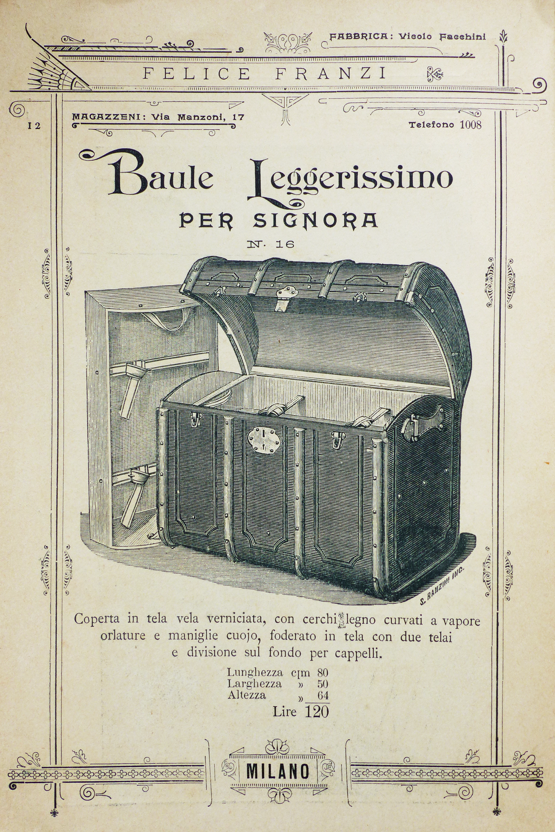 Insegna storica Valigeria Franzi con medaglie e riconoscimenti reali