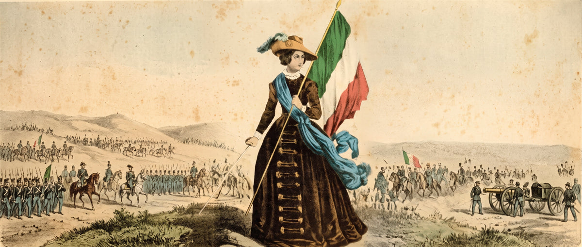 Scena storica con la Regina Margherita e la corte